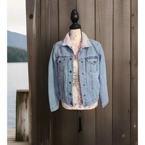 HWY Jeans Sherpa Lined Denim Jacket Size Medium Light‎ Wash Trucker Coat